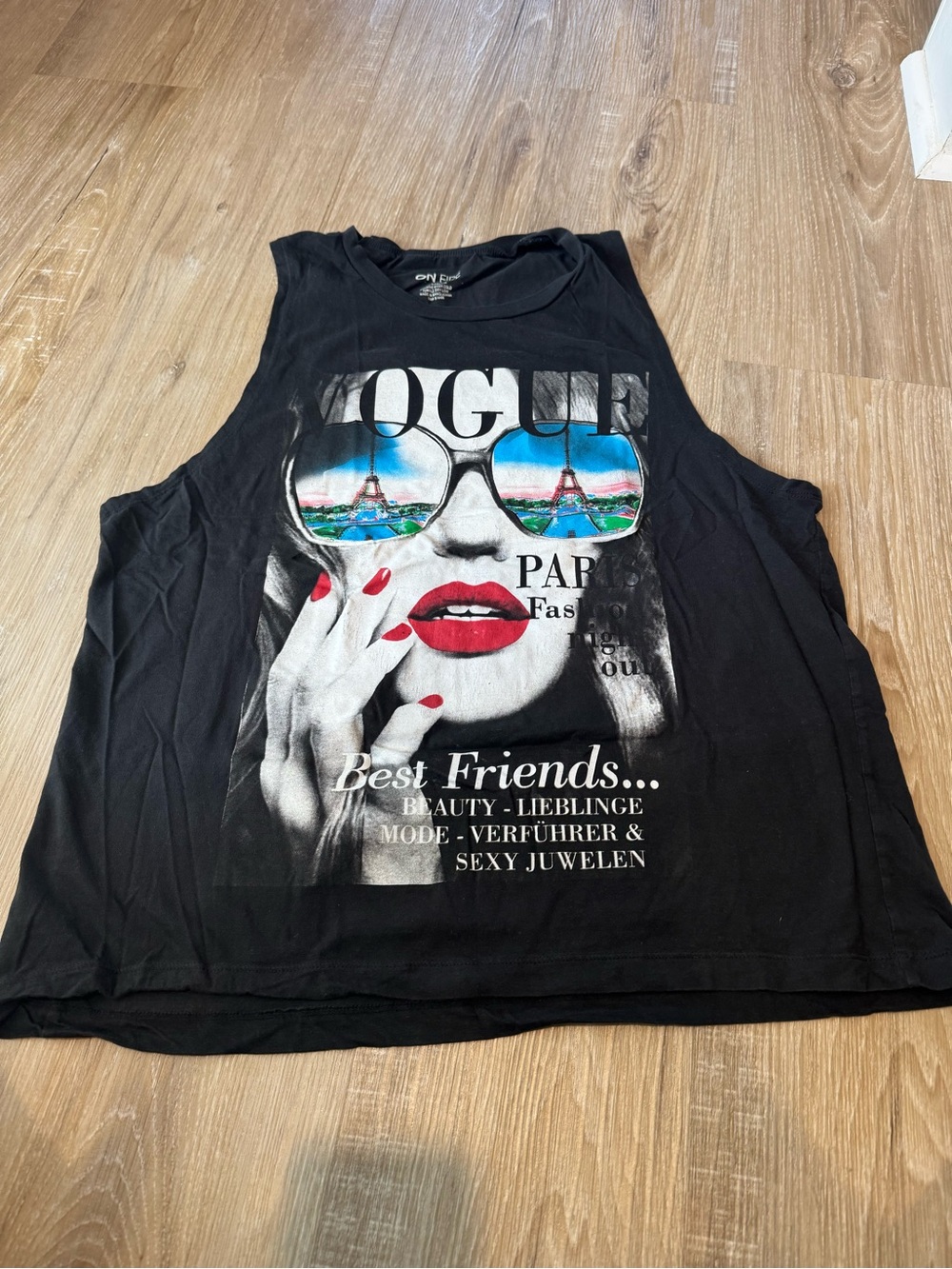 On Fire Black Graphic Vogue Tank with Red Accents